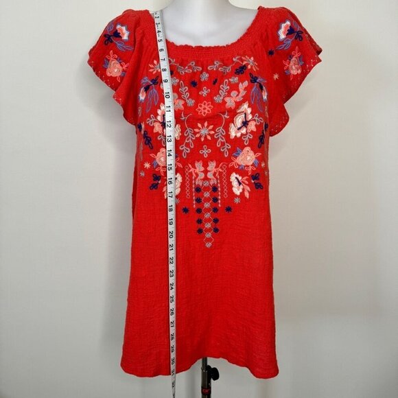 Umgee Boho Embroidered Mini Dress Coral Orange Beachy Crepe Lightweight Sz S - Picture 6 of 16